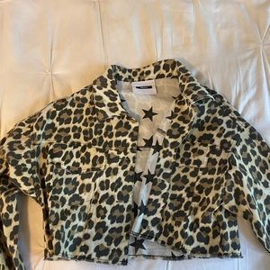 leopard cropped denim jacket